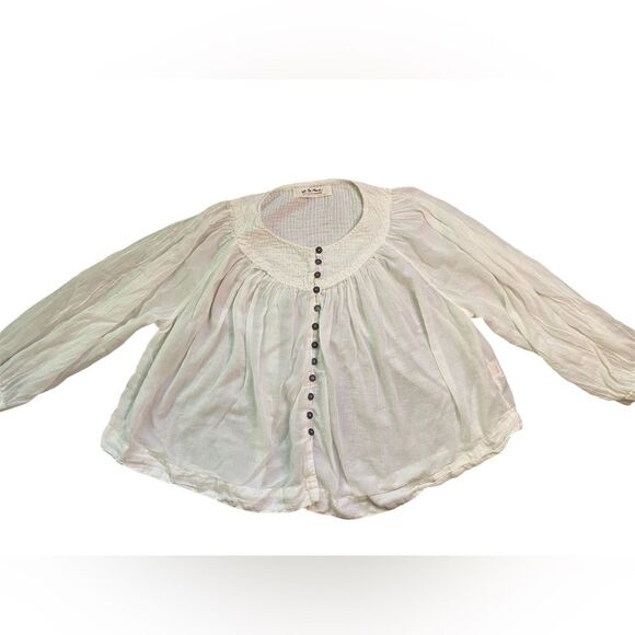 We The Free White Flowy Cotton Button Down Cool Meadow Boho Top - Picture 11 of 16